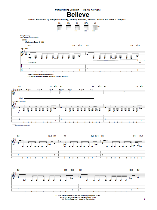 Breaking Benjamin Believe sheet music notes and chords. Download Printable PDF.