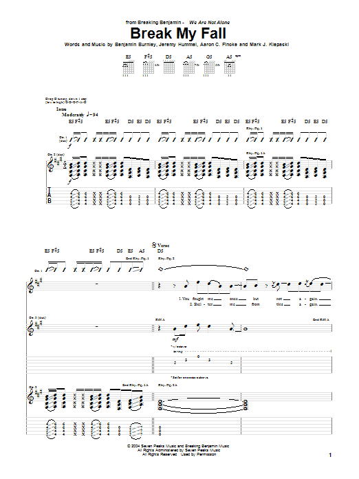 Breaking Benjamin Break My Fall sheet music notes and chords. Download Printable PDF.