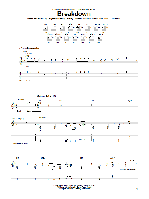Breaking Benjamin Breakdown sheet music notes and chords. Download Printable PDF.