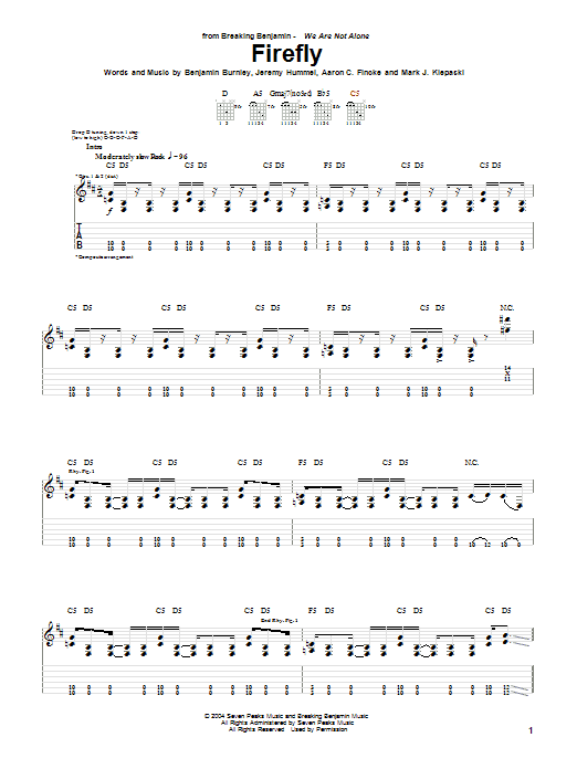 Breaking Benjamin Firefly sheet music notes and chords. Download Printable PDF.