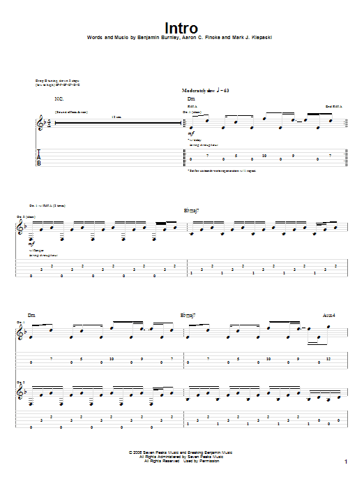 Breaking Benjamin Intro sheet music notes and chords. Download Printable PDF.