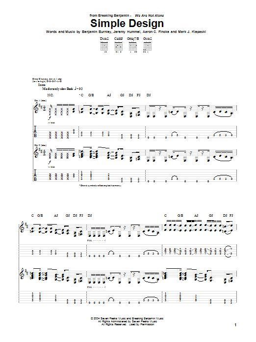 Breaking Benjamin Simple Design sheet music notes and chords. Download Printable PDF.