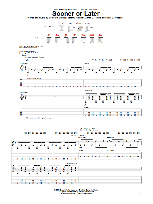 Breaking Benjamin Sooner Or Later sheet music notes and chords. Download Printable PDF.