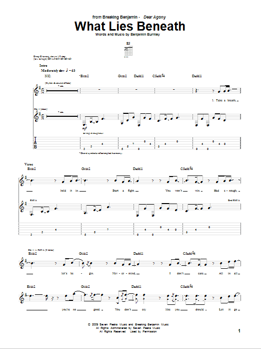 Breaking Benjamin What Lies Beneath sheet music notes and chords. Download Printable PDF.