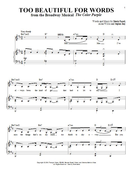 Brenda Russell Too Beautiful For Words Sheet Music Pdf Notes Chords Broadway Score Piano Vocal Download Printable Sku 157133