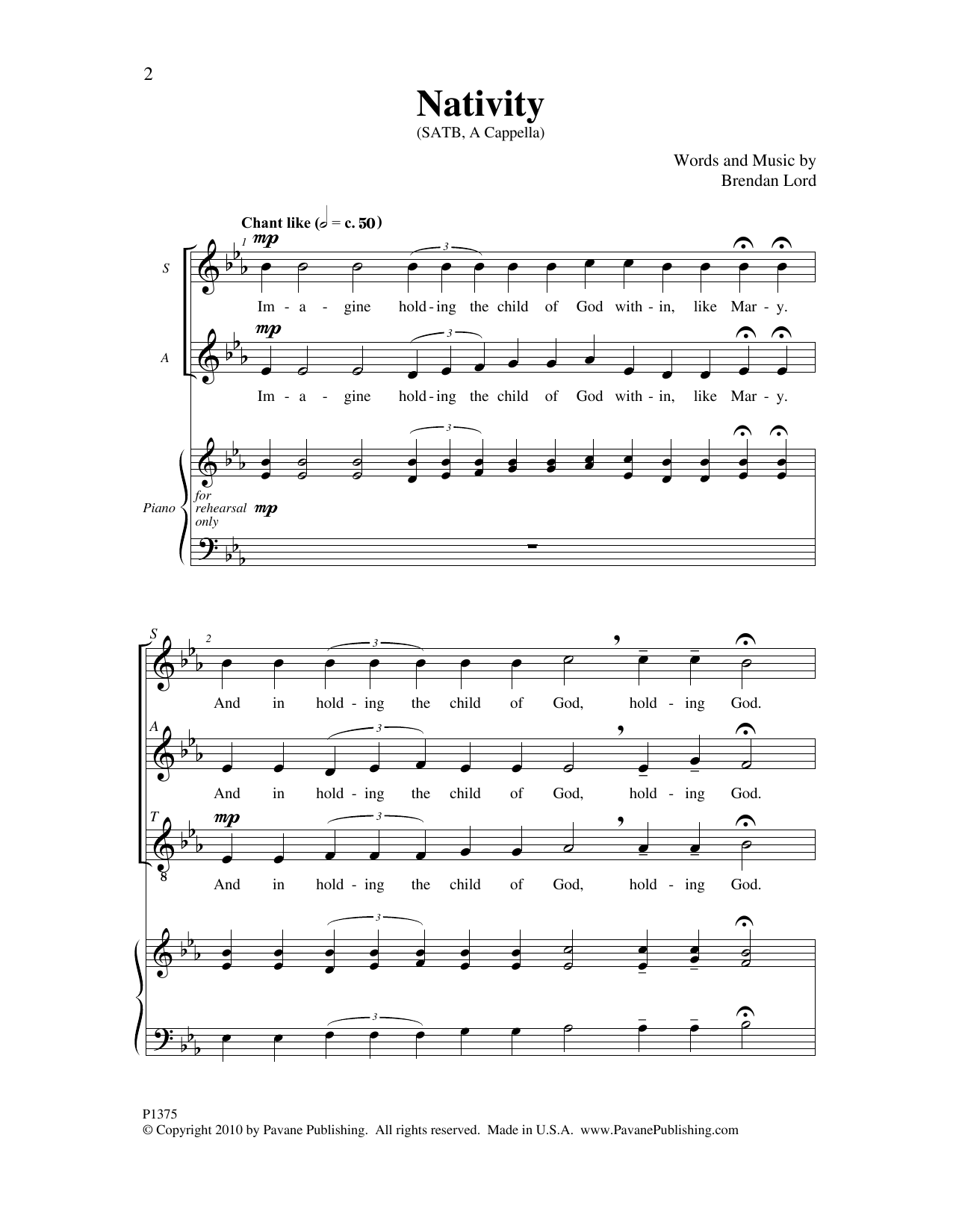 Brendan Lord Nativity sheet music notes and chords. Download Printable PDF.