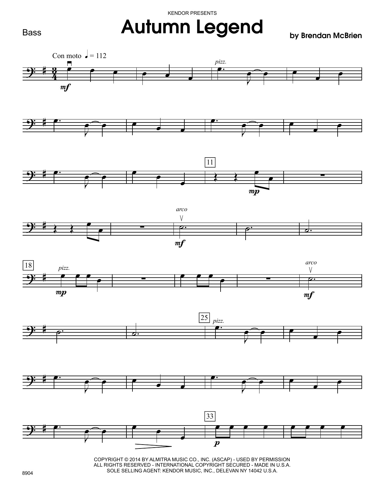 Learn to play Brendan McBrien Autumn Legend - Bass sheet music for Orchestra in minutes. Brendan McBrien Autumn Legend - Bass sheet music notes and chords. Download Printable PDF.