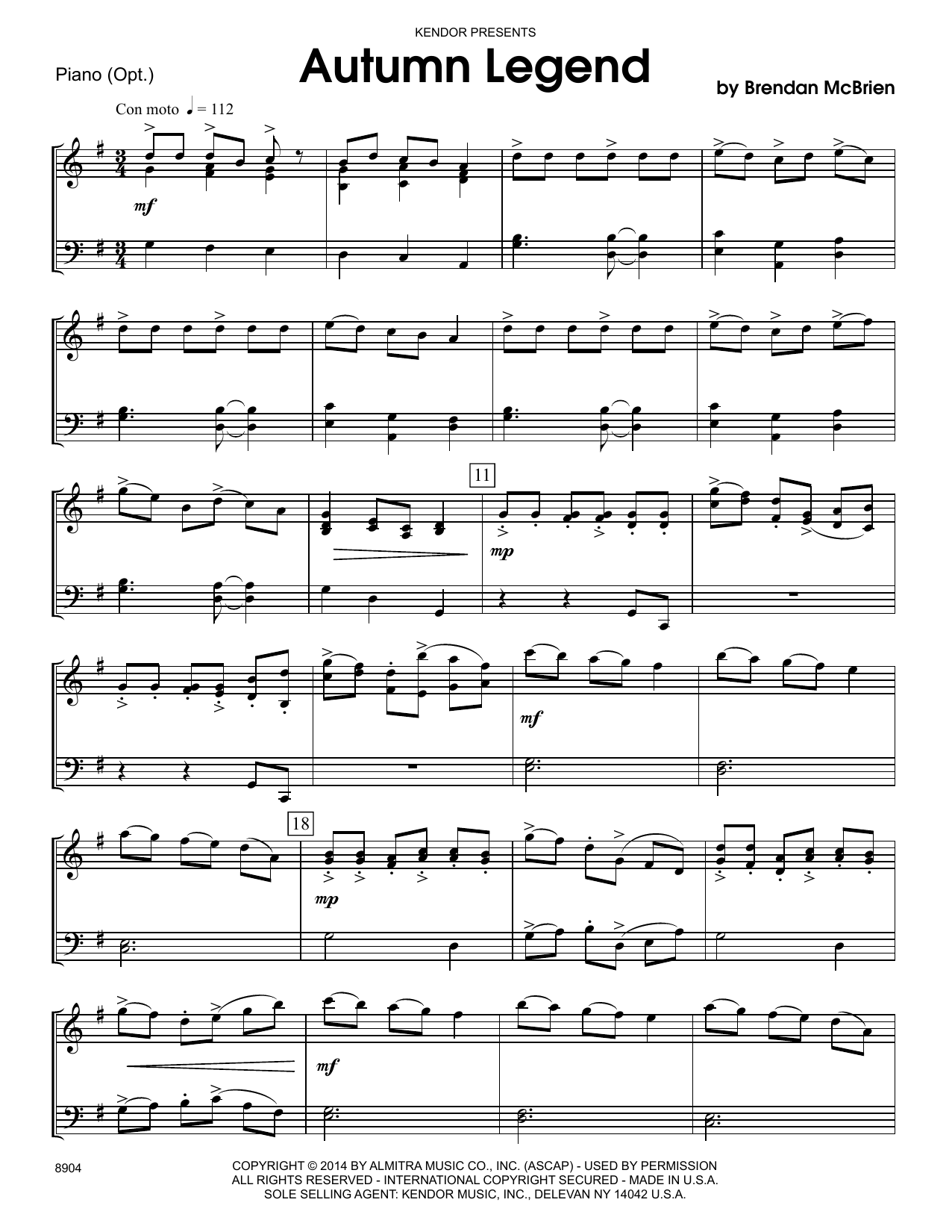 Learn to play Brendan McBrien Autumn Legend - Piano Accompaniment sheet music for Orchestra in minutes. Brendan McBrien Autumn Legend - Piano Accompaniment sheet music notes and chords. Download Printable PDF.