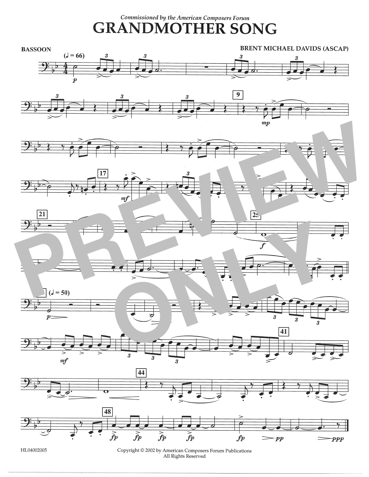 Learn to play Brent Michael Davids Grandmother Song - Bassoon sheet music for Concert Band in minutes. Price: 5.9900$ Brent Michael Davids Grandmother Song - Bassoon sheet music notes and chords arranged for Concert Band