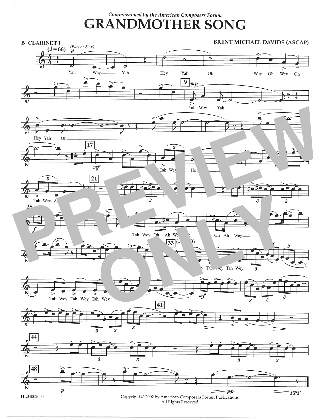 Learn to play Brent Michael Davids Grandmother Song - Bb Clarinet 1 sheet music for Concert Band in minutes. Price: 5.9900$ Brent Michael Davids Grandmother Song - Bb Clarinet 1 sheet music notes and chords arranged for Concert Band