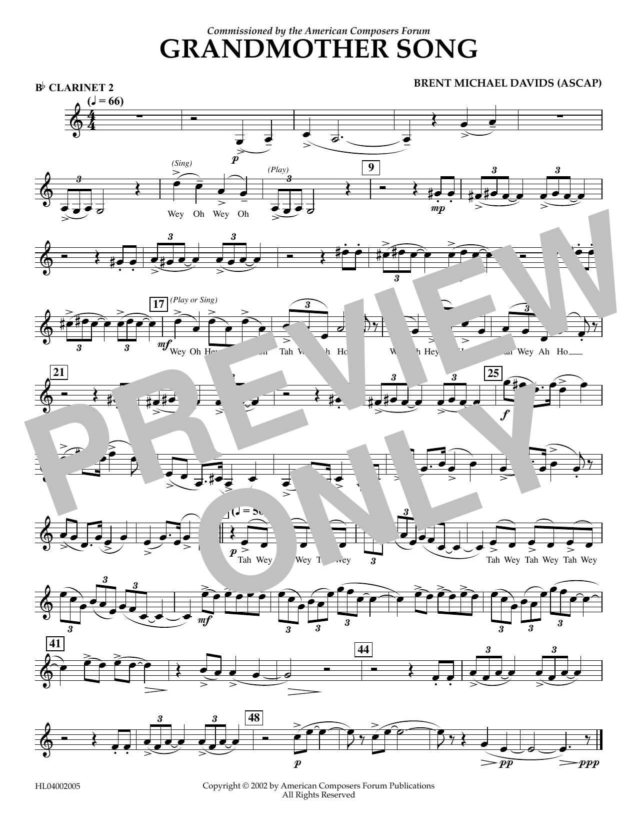 Learn to play Brent Michael Davids Grandmother Song - Bb Clarinet 2 sheet music for Concert Band in minutes. Price: 5.9900$ Brent Michael Davids Grandmother Song - Bb Clarinet 2 sheet music notes and chords arranged for Concert Band