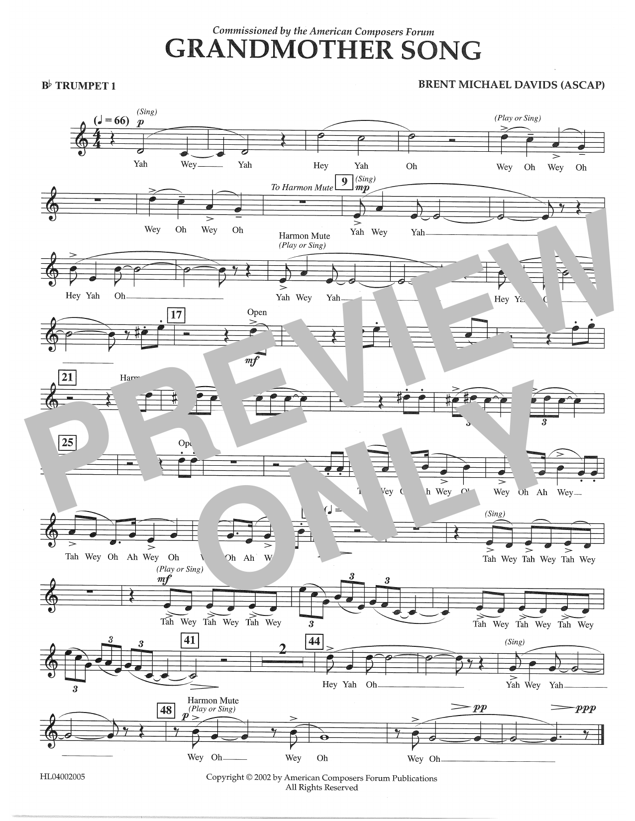 Learn to play Brent Michael Davids Grandmother Song - Bb Trumpet 1 sheet music for Concert Band in minutes. Price: 5.9900$ Brent Michael Davids Grandmother Song - Bb Trumpet 1 sheet music notes and chords arranged for Concert Band