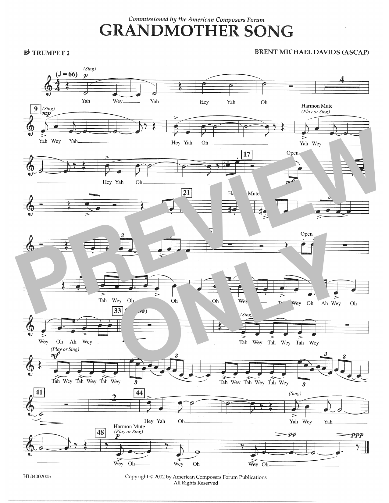 Learn to play Brent Michael Davids Grandmother Song - Bb Trumpet 2 sheet music for Concert Band in minutes. Price: 5.9900$ Brent Michael Davids Grandmother Song - Bb Trumpet 2 sheet music notes and chords arranged for Concert Band