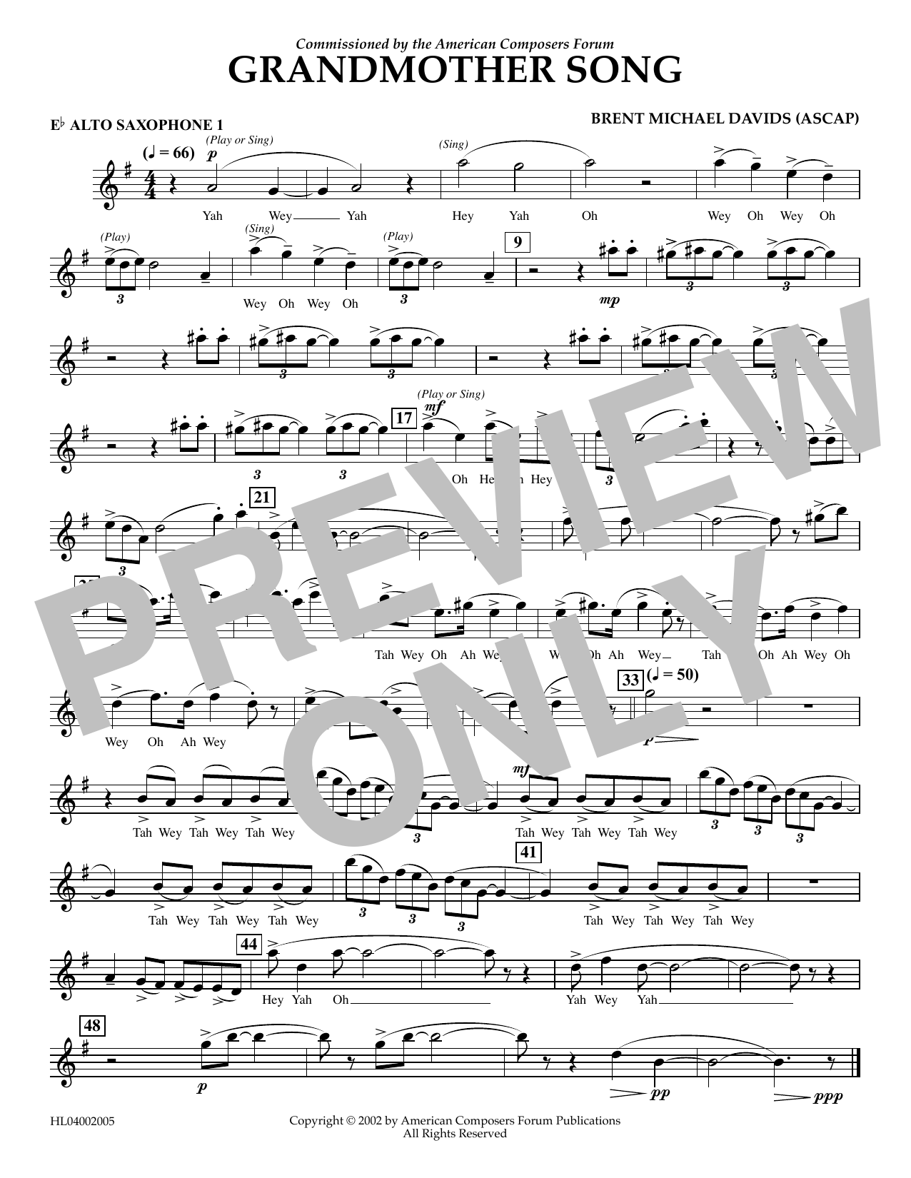 Learn to play Brent Michael Davids Grandmother Song - Eb Alto Sax 1 sheet music for Concert Band in minutes. Price: 5.9900$ Brent Michael Davids Grandmother Song - Eb Alto Sax 1 sheet music notes and chords arranged for Concert Band