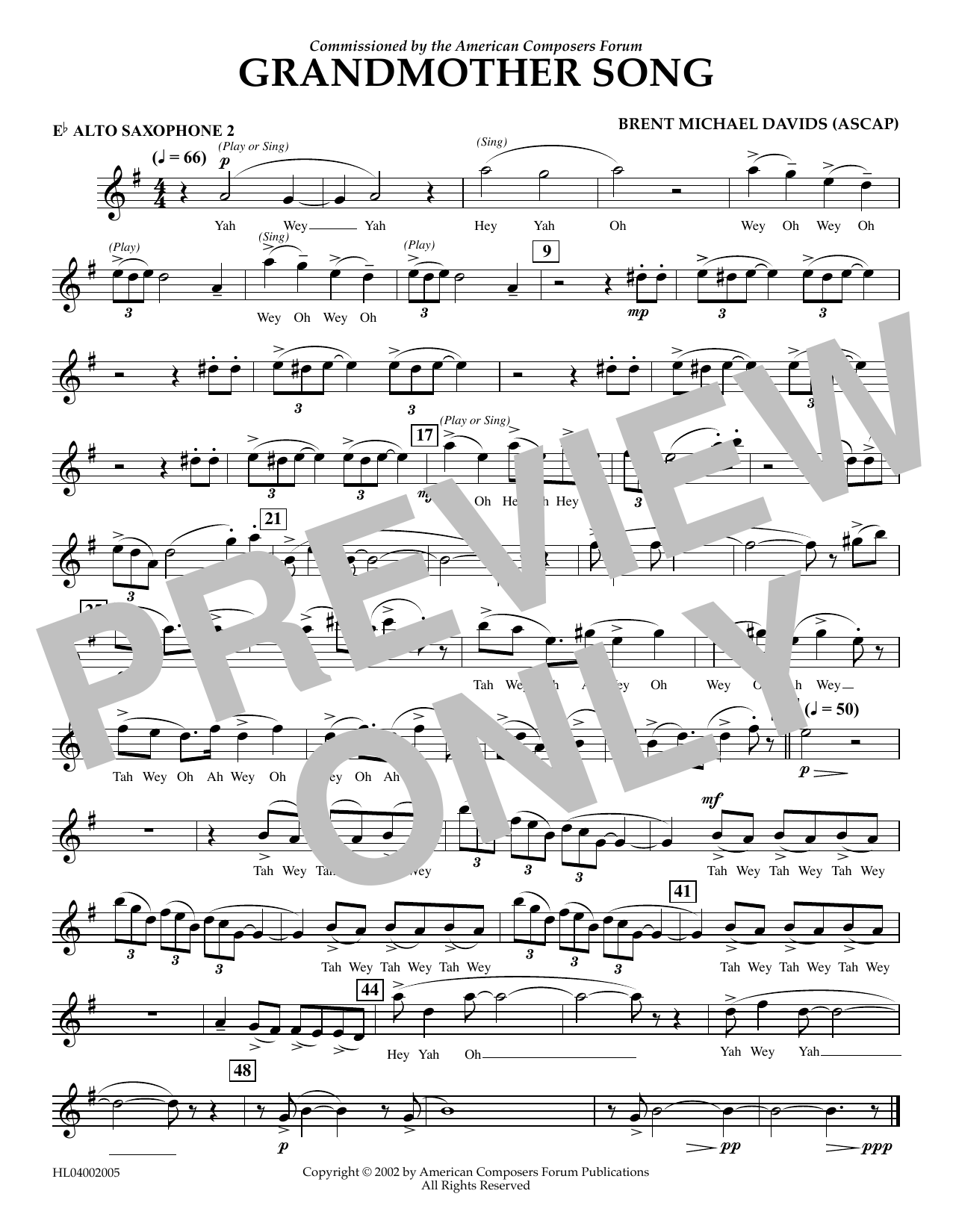 Learn to play Brent Michael Davids Grandmother Song - Eb Alto Sax 2 sheet music for Concert Band in minutes. Price: 5.9900$ Brent Michael Davids Grandmother Song - Eb Alto Sax 2 sheet music notes and chords arranged for Concert Band