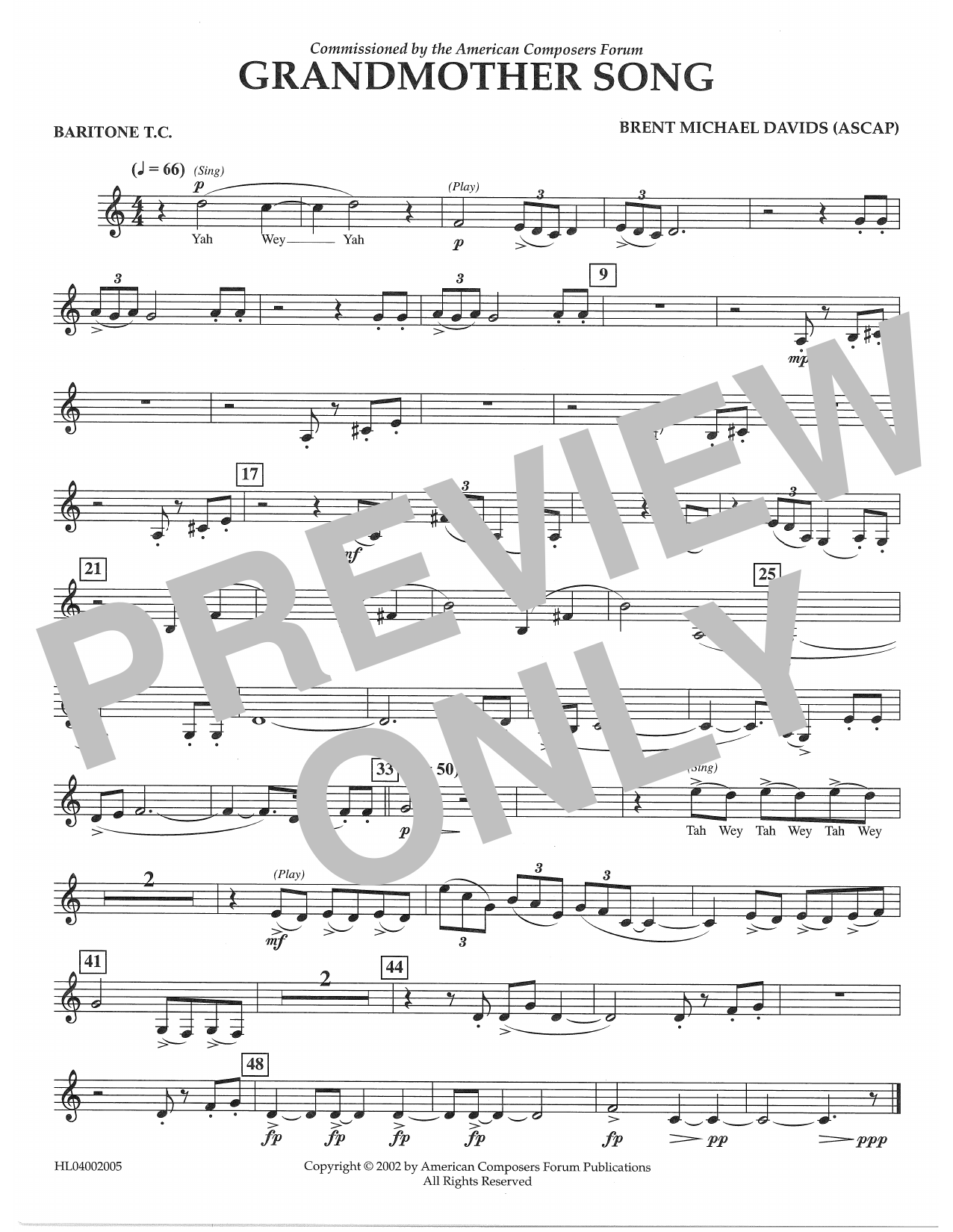Learn to play Brent Michael Davids Grandmother Song - Euphonium in Treble Clef sheet music for Concert Band in minutes. Price: 5.9900$ Brent Michael Davids Grandmother Song - Euphonium in Treble Clef sheet music notes and chords arranged for Concert Band