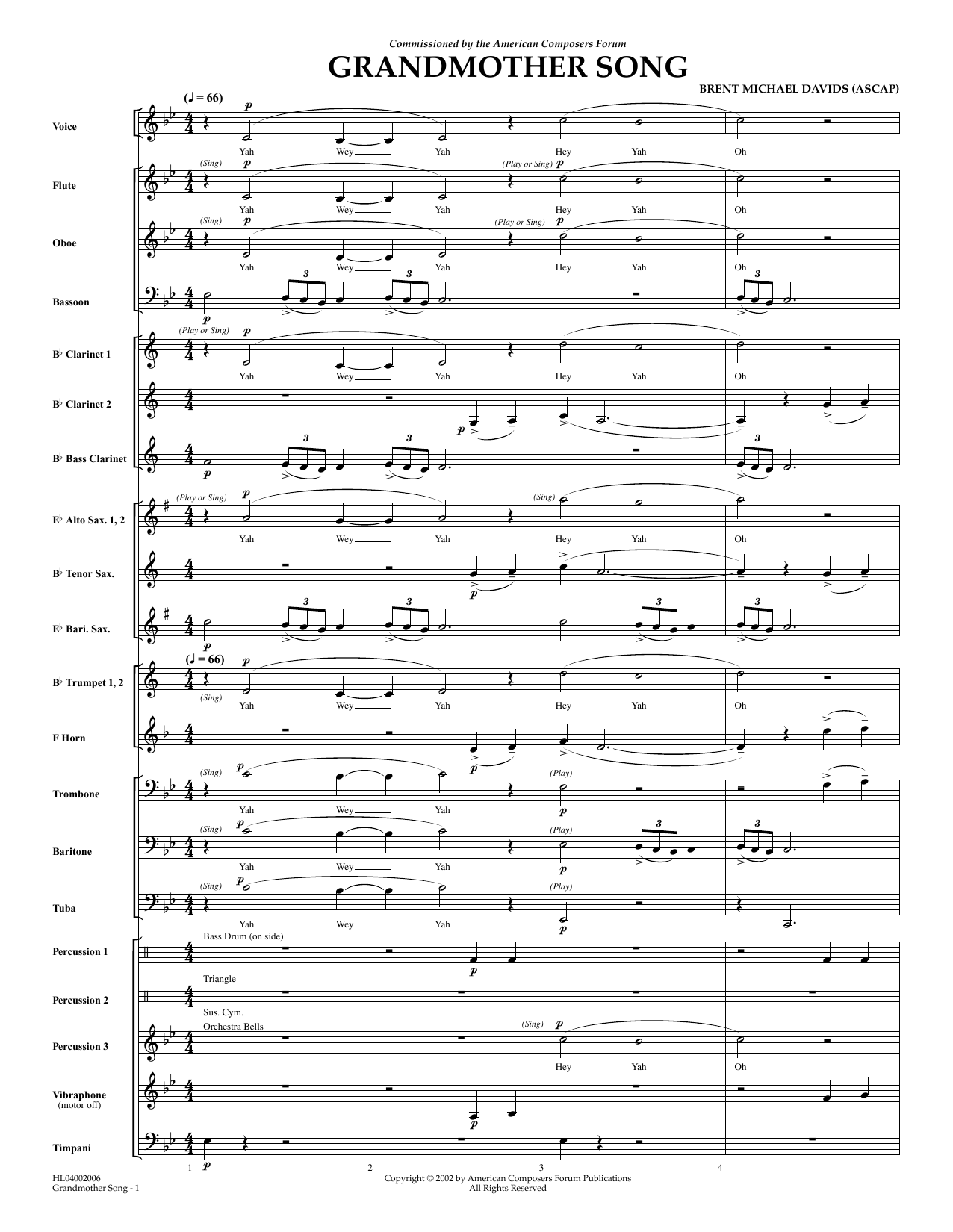 Learn to play Brent Michael Davids Grandmother Song - Full Score sheet music for Concert Band in minutes. Price: 6.9900$ Brent Michael Davids Grandmother Song - Full Score sheet music notes and chords arranged for Concert Band