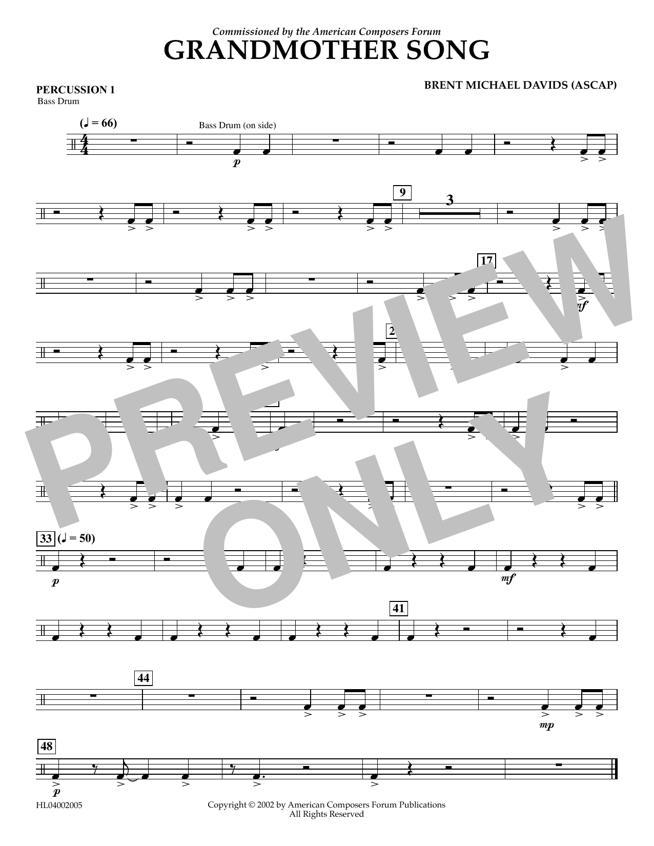 Learn to play Brent Michael Davids Grandmother Song - Percussion 1 sheet music for Concert Band in minutes. Price: 5.9900$ Brent Michael Davids Grandmother Song - Percussion 1 sheet music notes and chords arranged for Concert Band