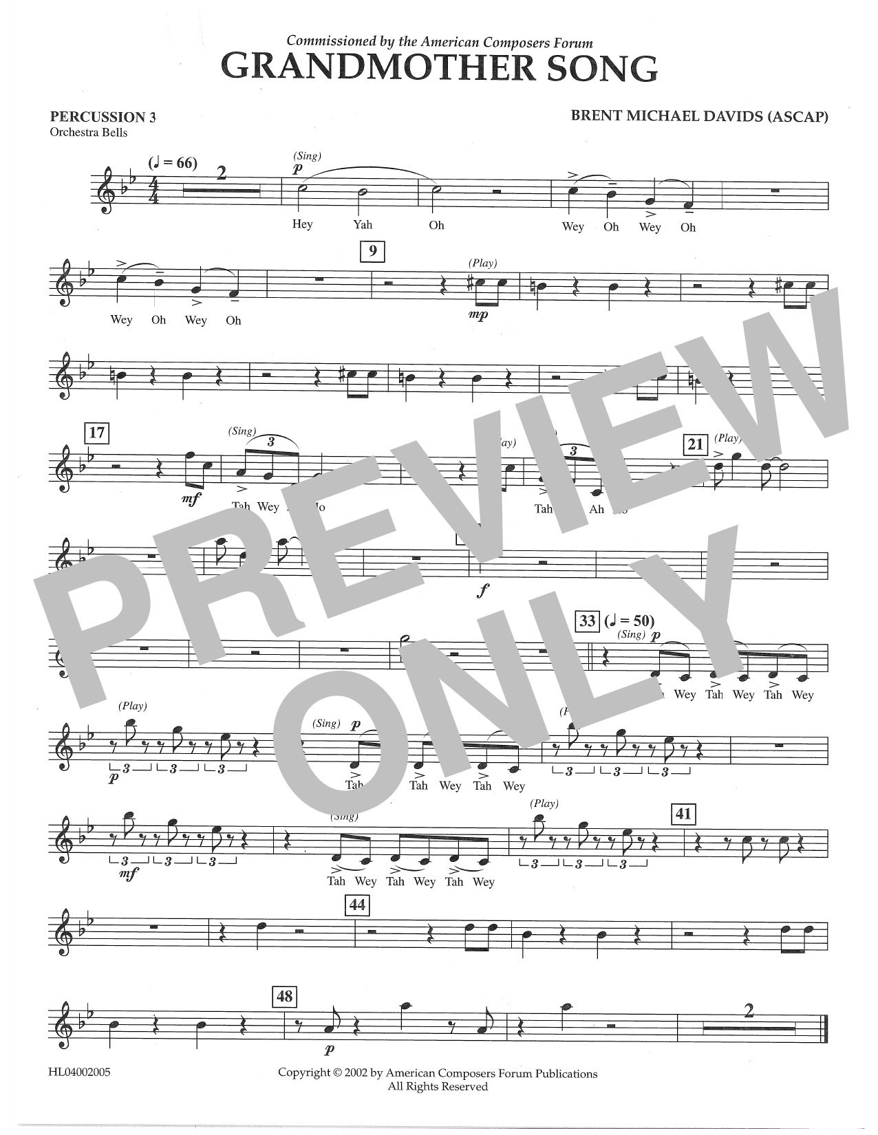 Learn to play Brent Michael Davids Grandmother Song - Percussion 3 sheet music for Concert Band in minutes. Price: 5.9900$ Brent Michael Davids Grandmother Song - Percussion 3 sheet music notes and chords arranged for Concert Band