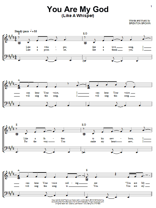 Learn to play Brenton Brown You Are My God sheet music for Piano, Vocal & Guitar (Right-Hand Melody) in minutes. Brenton Brown You Are My God sheet music notes and chords. Download Printable PDF.