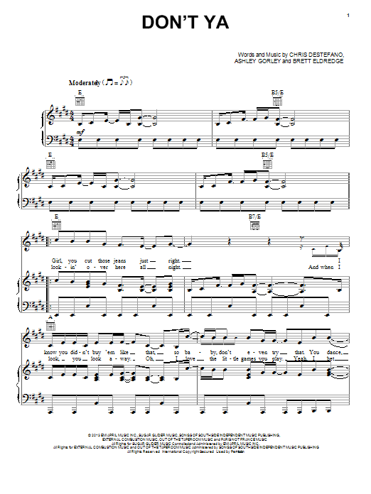 Brett Eldredge Don't Ya sheet music notes and chords. Download Printable PDF.