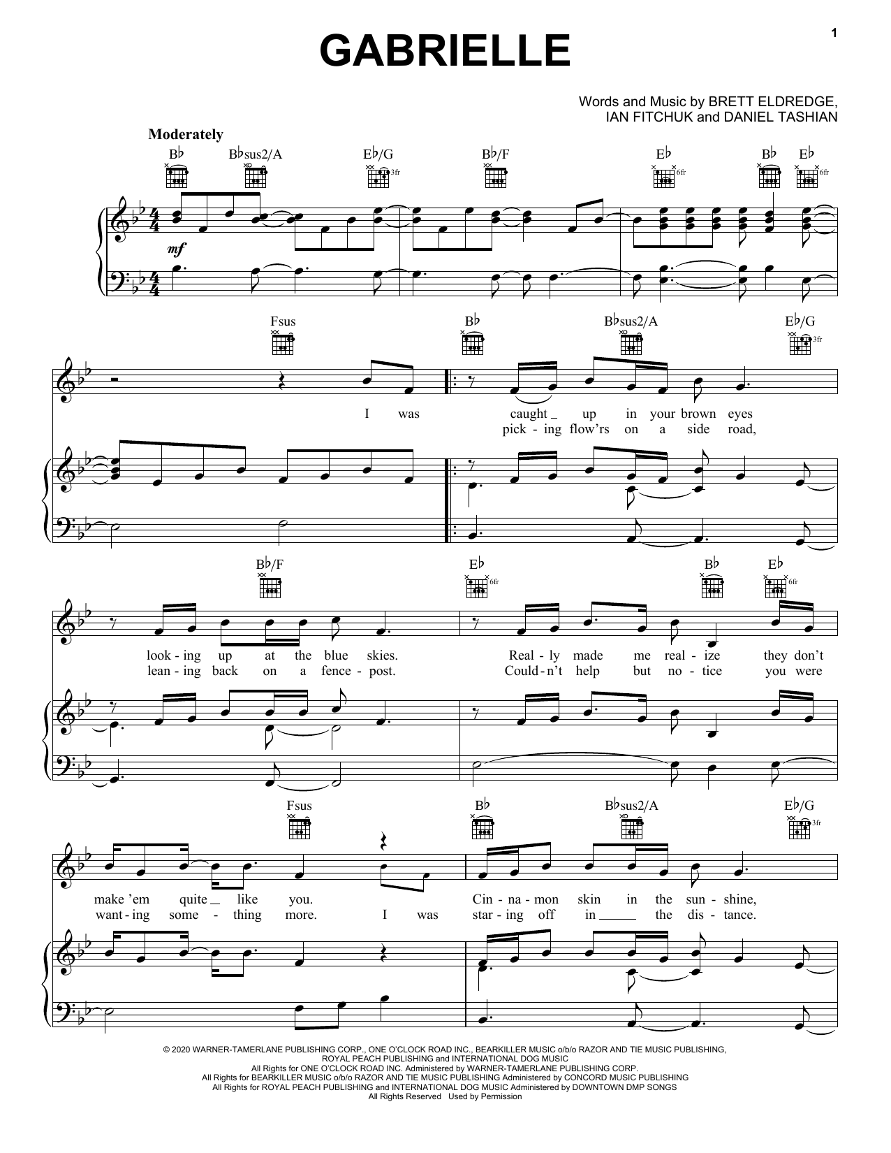 Brett Eldredge Gabrielle sheet music notes and chords. Download Printable PDF.