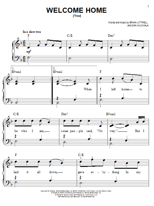 Brian Littrell Welcome Home (You) sheet music notes and chords. Download Printable PDF.