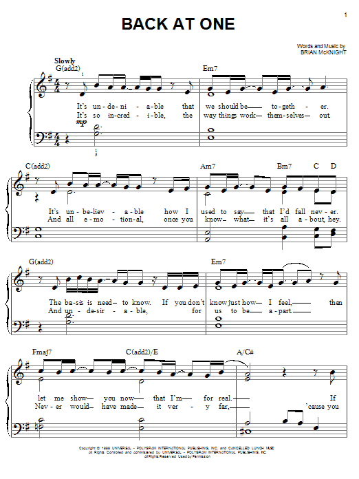 Brian McKnight Back At One sheet music notes and chords. Download Printable PDF.