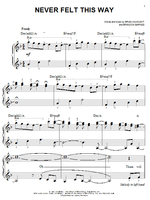 Brian McKnight Never Felt This Way sheet music notes and chords - Download Printable PDF and start playing in minutes.