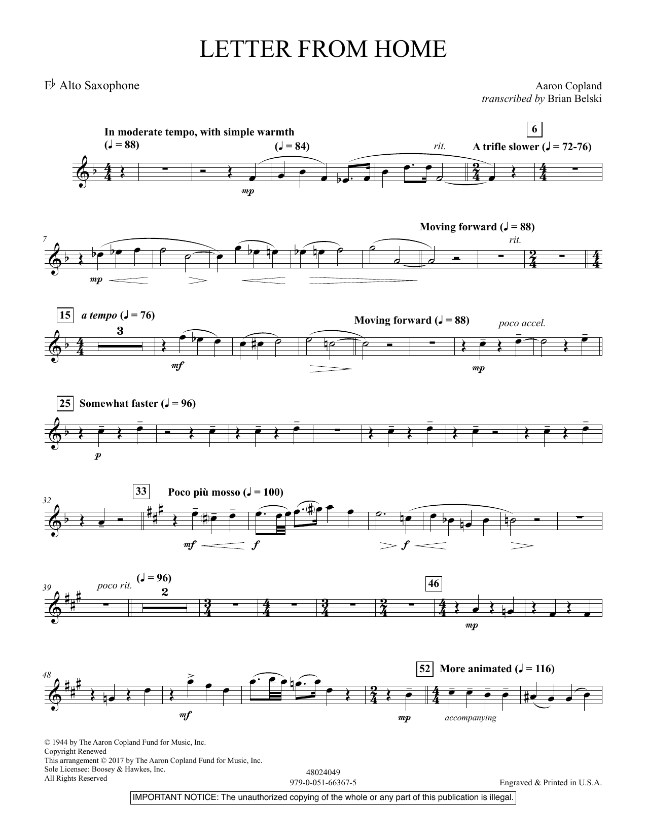Brian Belski Letter From Home Eb Alto Saxophone Sheet Music Pdf Notes Chords Classical Score Concert Band Download Printable Sku 372192