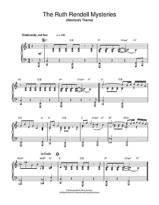 Learn to play Brian Bennett The Ruth Rendell Mysteries (Wexford's Theme) sheet music for Piano Solo in minutes. Brian Bennett The Ruth Rendell Mysteries (Wexford's Theme) sheet music notes and chords. Download Printable PDF.