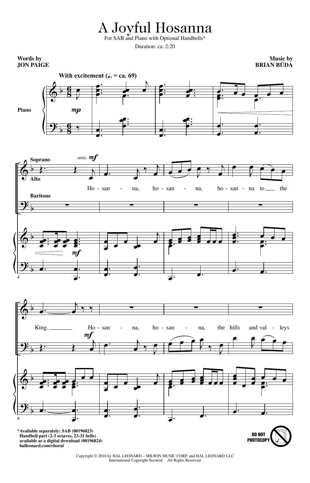 Brian Buda A Joyful Hosanna sheet music notes and chords. Download Printable PDF.