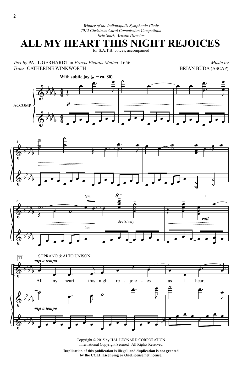 Brian Buda All My Heart This Night Rejoices Sheet Music Pdf Notes Chords Sacred Score Satb Choir Download Printable Sku 159157