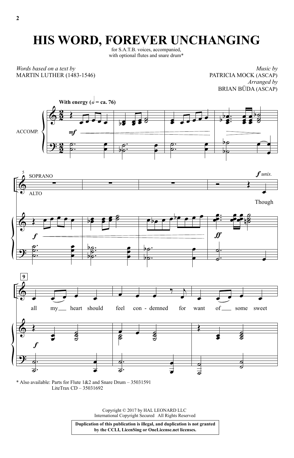 Brian Büda His Word, Forever Unchanging sheet music notes and chords arranged for SATB Choir