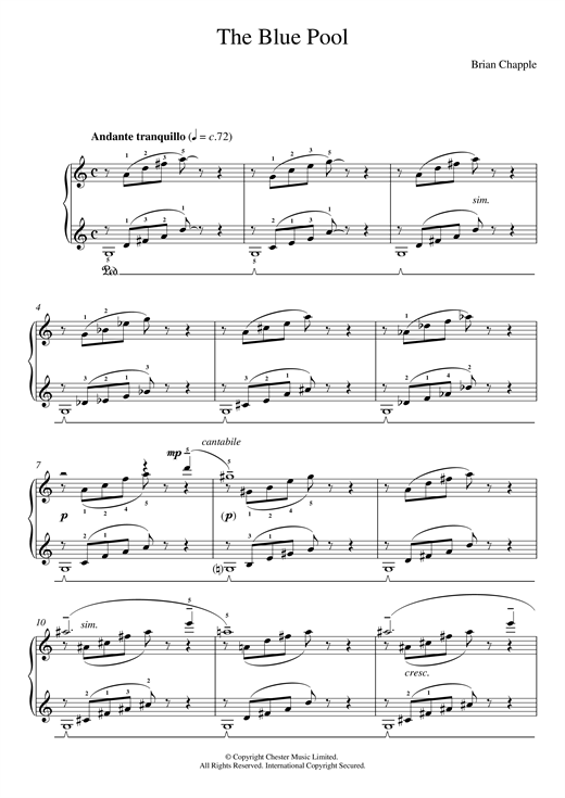 Learn to play Brian Chapple The Blue Pool sheet music for Piano Solo in minutes. Brian Chapple The Blue Pool sheet music notes and chords. Download Printable PDF.
