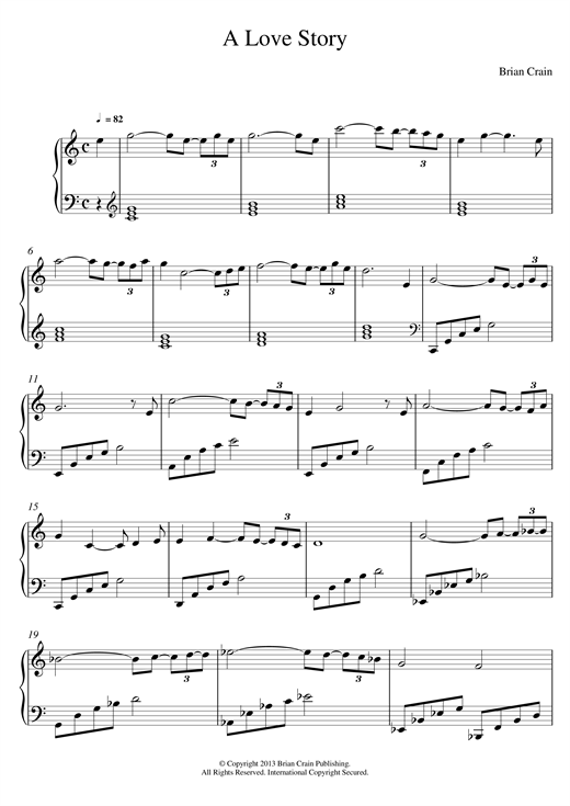 Brian Crain "A Love Story" Music PDF Notes, Chords | Classical Score Piano Solo Download Printable. 120706