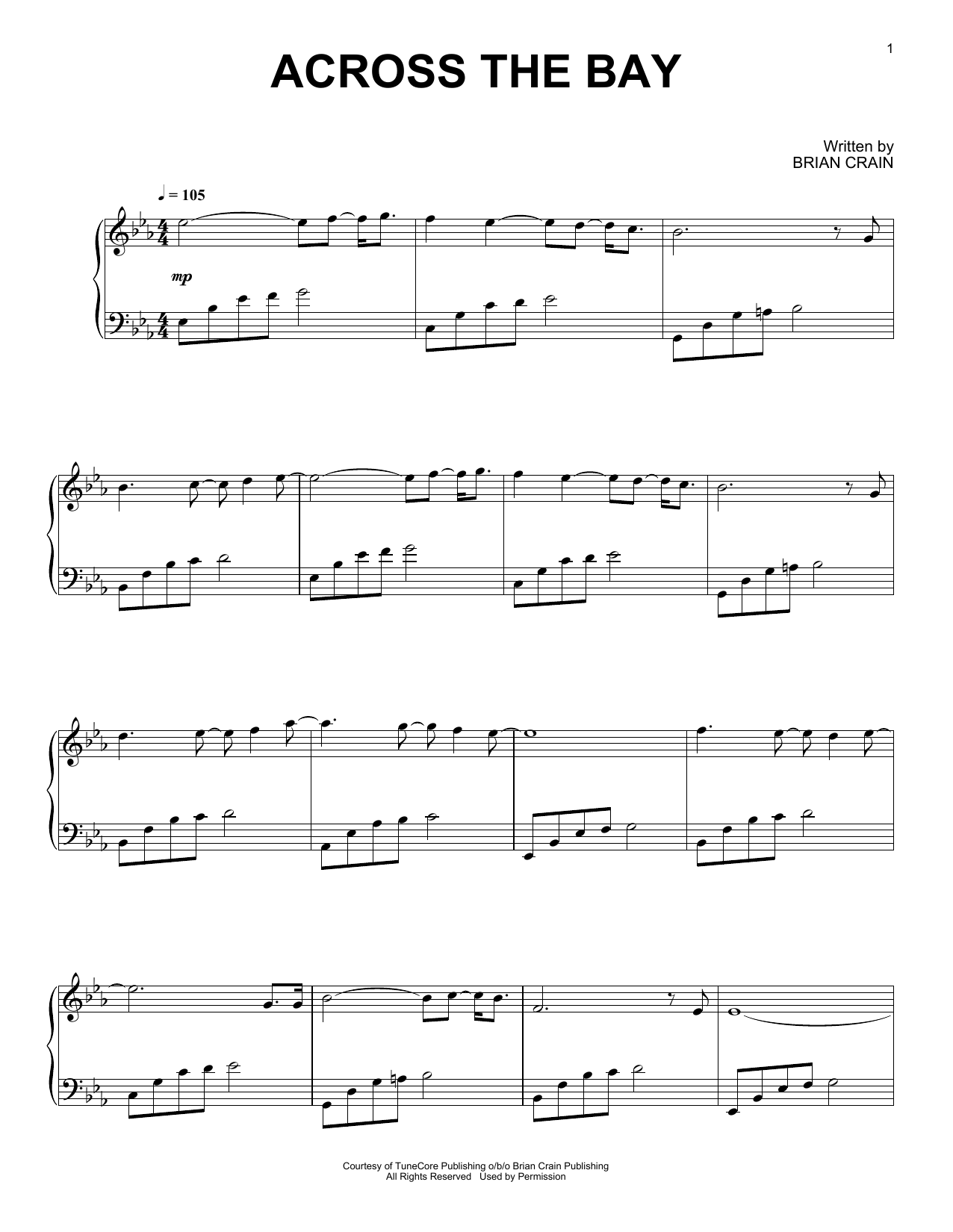 Brian Crain Across The Bay sheet music notes and chords. Download Printable PDF.