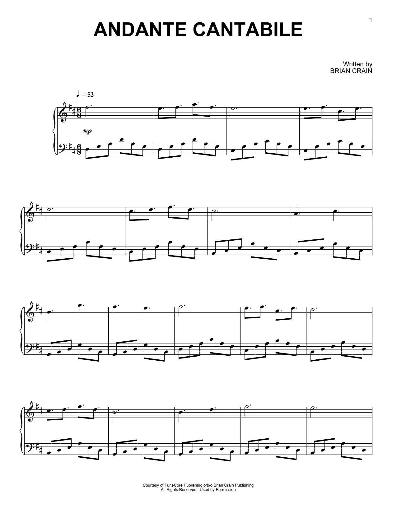 Brian Crain Andante Cantabile sheet music notes and chords. Download Printable PDF.