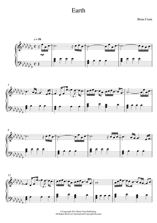 Brian Crain Earth sheet music notes and chords. Download Printable PDF.