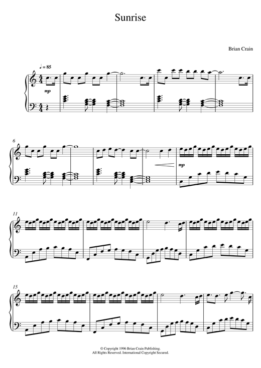 Brian Crain Sunrise sheet music notes and chords. Download Printable PDF.