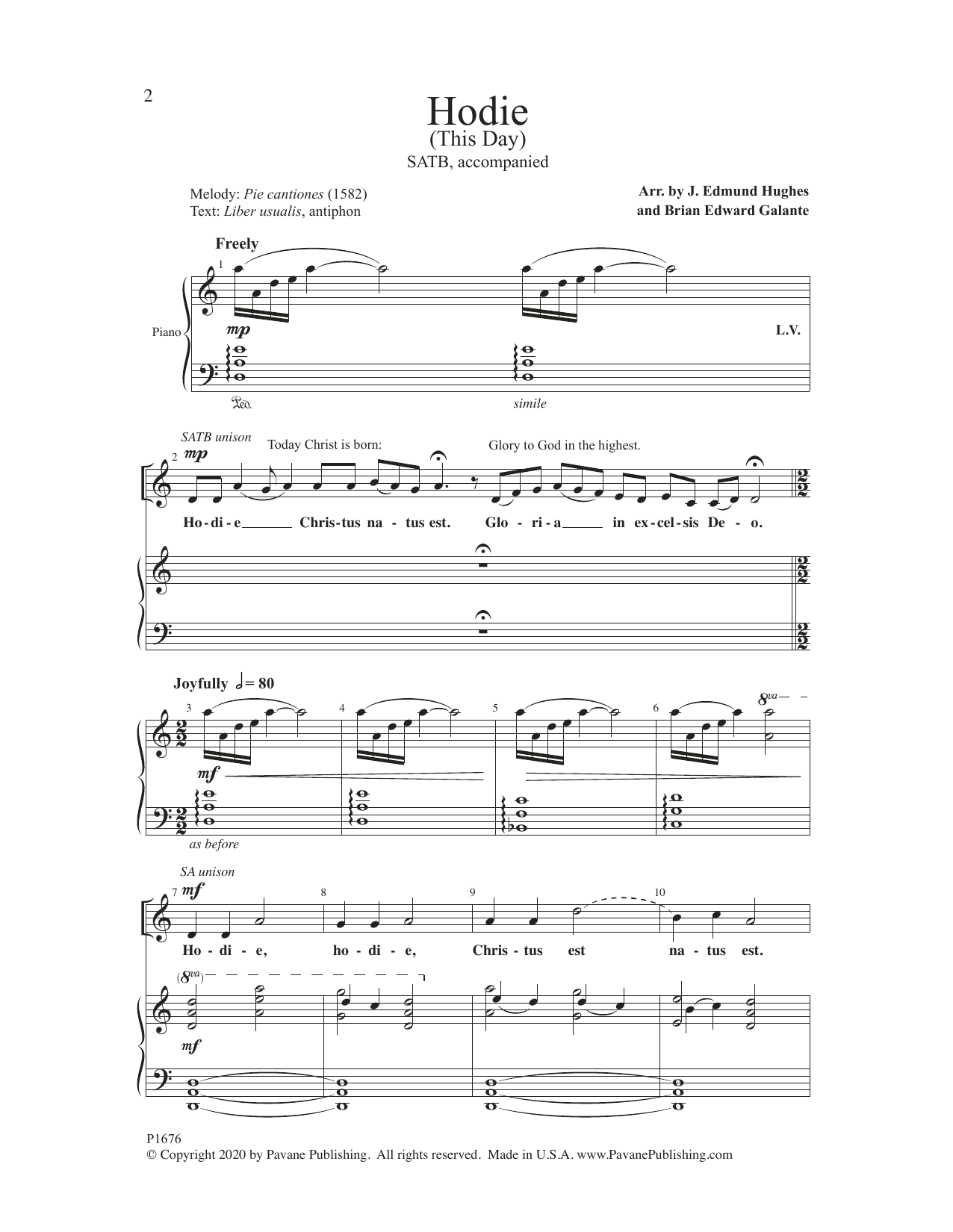 Learn to play Brian Edward Galante and J. Edmund Hughes Hodie sheet music for SATB Choir in minutes. Price: 3.9900$ Brian Edward Galante and J. Edmund Hughes Hodie sheet music notes and chords arranged for SATB Choir