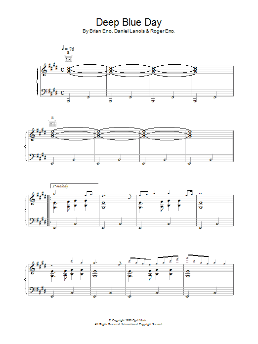 Brian Eno Deep Blue Day sheet music notes and chords. Download Printable PDF.