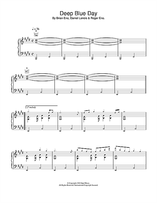 Brian Eno Deep Blue Day sheet music notes and chords. Download Printable PDF.