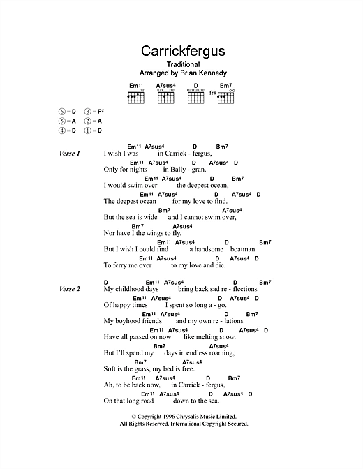 Brian Kennedy Carrickfergus sheet music notes and chords. Download Printable PDF.