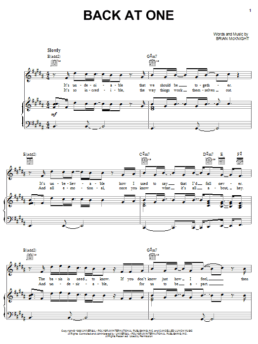 Learn to play Brian McKnight Back At One sheet music for Piano, Vocal & Guitar (Right-Hand Melody) in minutes. Brian McKnight Back At One sheet music notes and chords. Download Printable PDF.