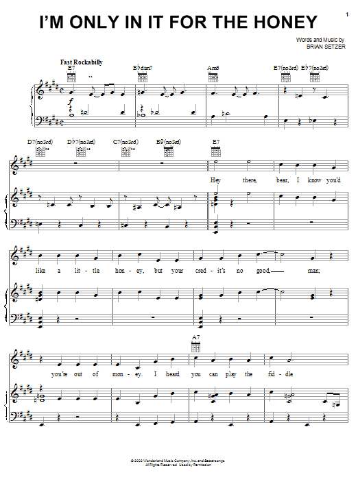 Brian Setzer I'm Only In It For The Honey (from The Country Bears) sheet music notes and chords. Download Printable PDF.