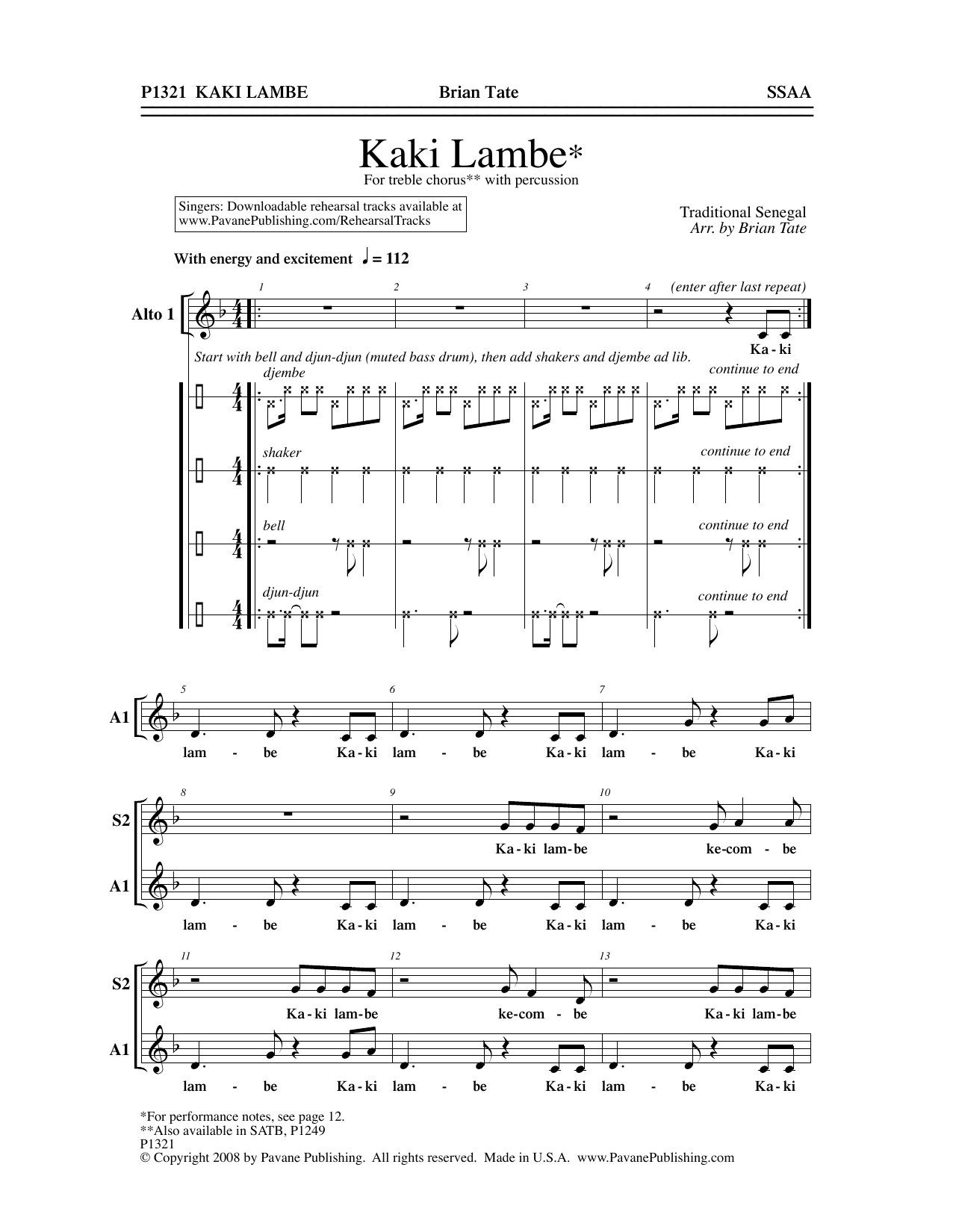 Brian Tate Kaki Lambe sheet music notes and chords. Download Printable PDF.