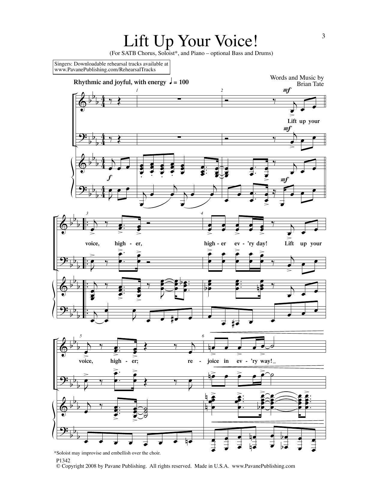Learn to play Brian Tate Lift Up Your Voice! sheet music for SATB Choir in minutes. Brian Tate Lift Up Your Voice! sheet music notes and chords. Download Printable PDF.