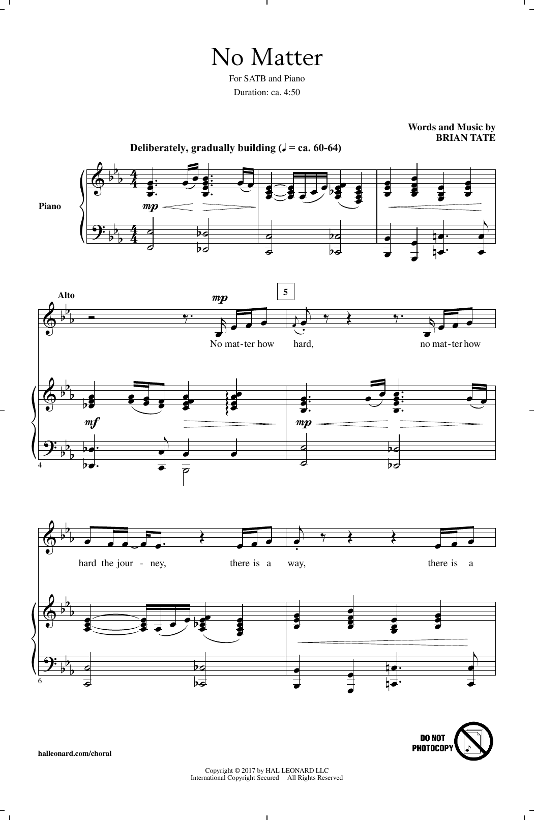 Brian Tate No Matter sheet music notes and chords. Download Printable PDF.