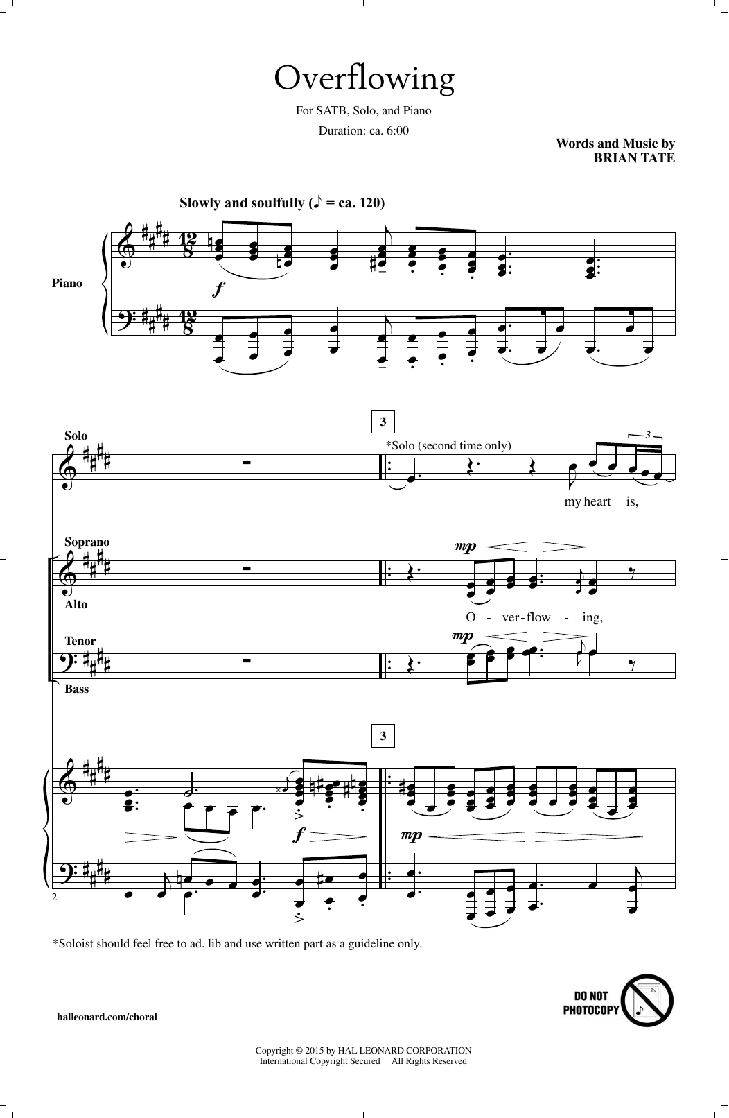 Brian Tate Overflowing sheet music notes and chords. Download Printable PDF.